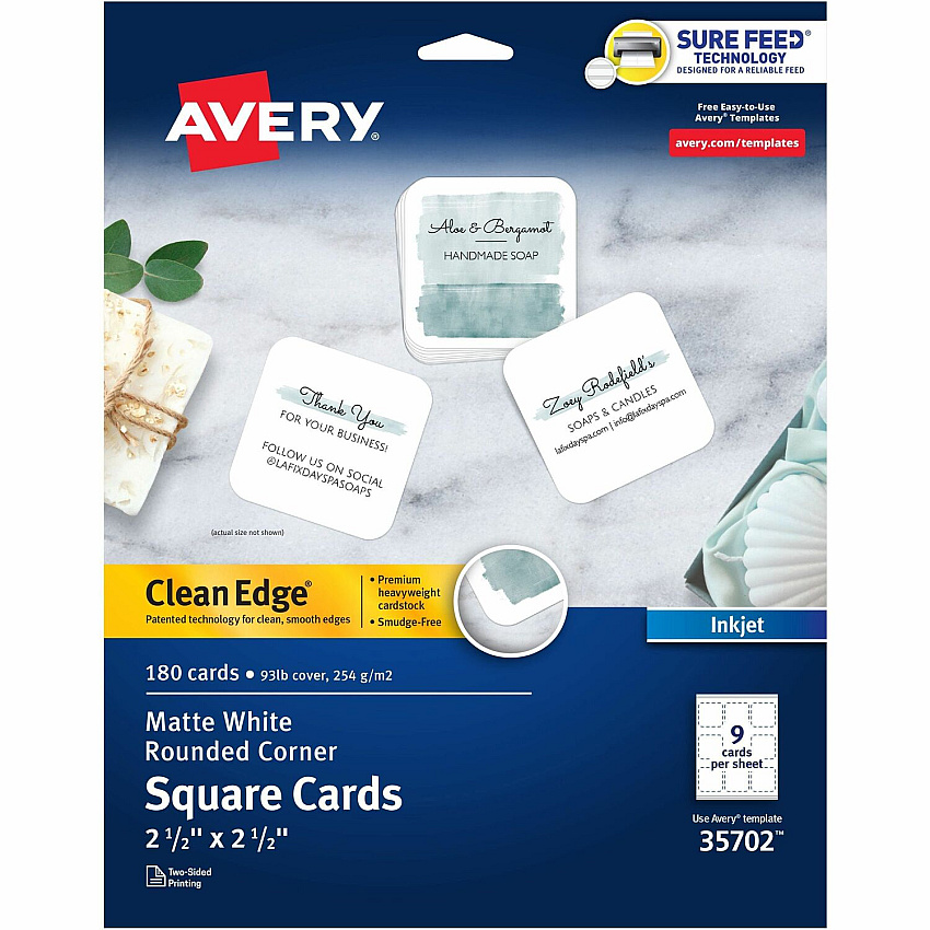Avery Clean Edge Square Cards, Rounded Corners, 2.5" x 2.5" (AVE35702)