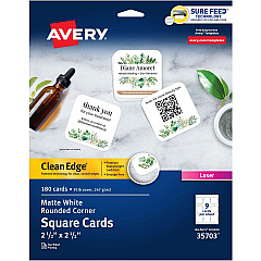 Avery Clean Edge Square Cards, Rounded Corners, 2.5" x 2.5" (AVE35703)
