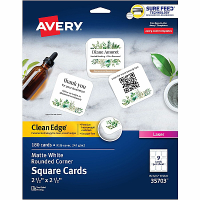 Avery Clean Edge Square Cards, Rounded Corners, 2.5" x 2.5" (AVE35703)