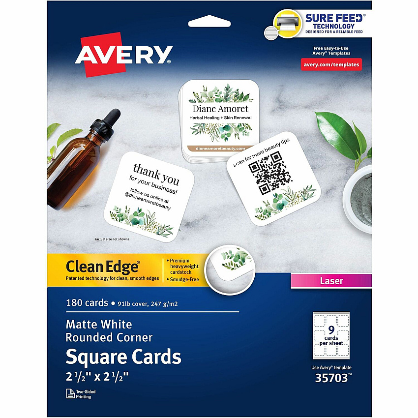 Avery Clean Edge Square Cards, Rounded Corners, 2.5" x 2.5" (AVE35703)