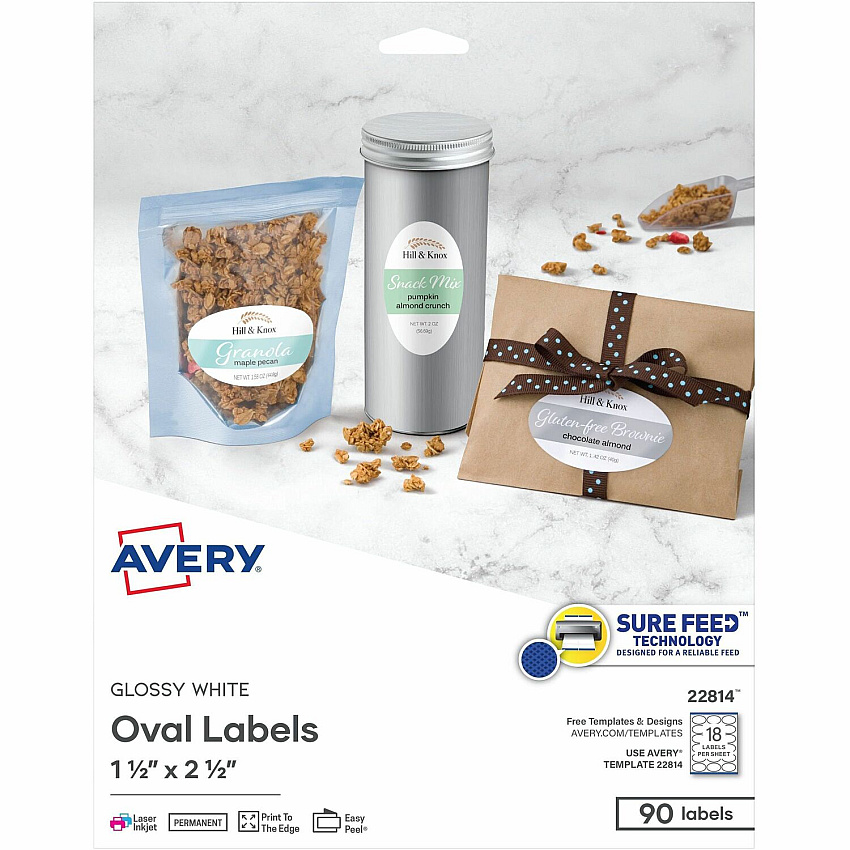 Avery Sure Feed Printable Glossy White Labels (22814)
