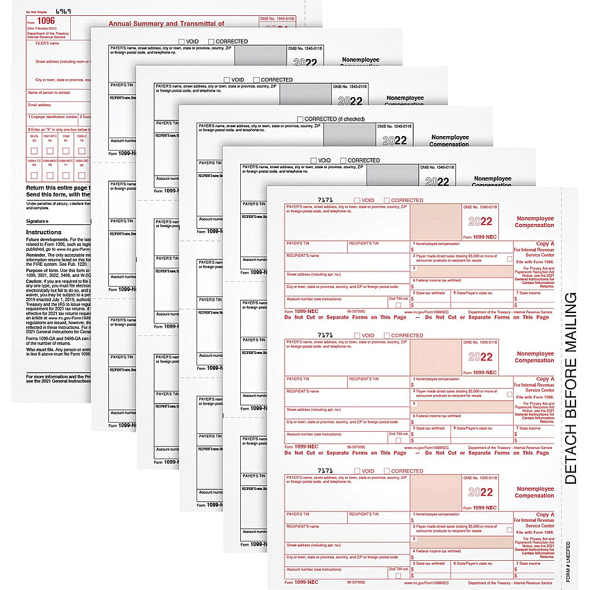 TOPS 5-part 1099-NEC Tax Forms (TOP22993NEC)