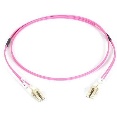 Black Box Om4 50/125 Multimode Fiber Optic Patch Cable - 10/40/100g, Lszh, Lc To Lc, Erika Violet, 2-m (6.5-ft.) (FOM4002MLCLC)