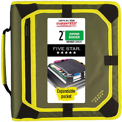 Five Star Zipper Binder With Expansion Panel, 2" Rings, Assorted Colors (MEA29052)