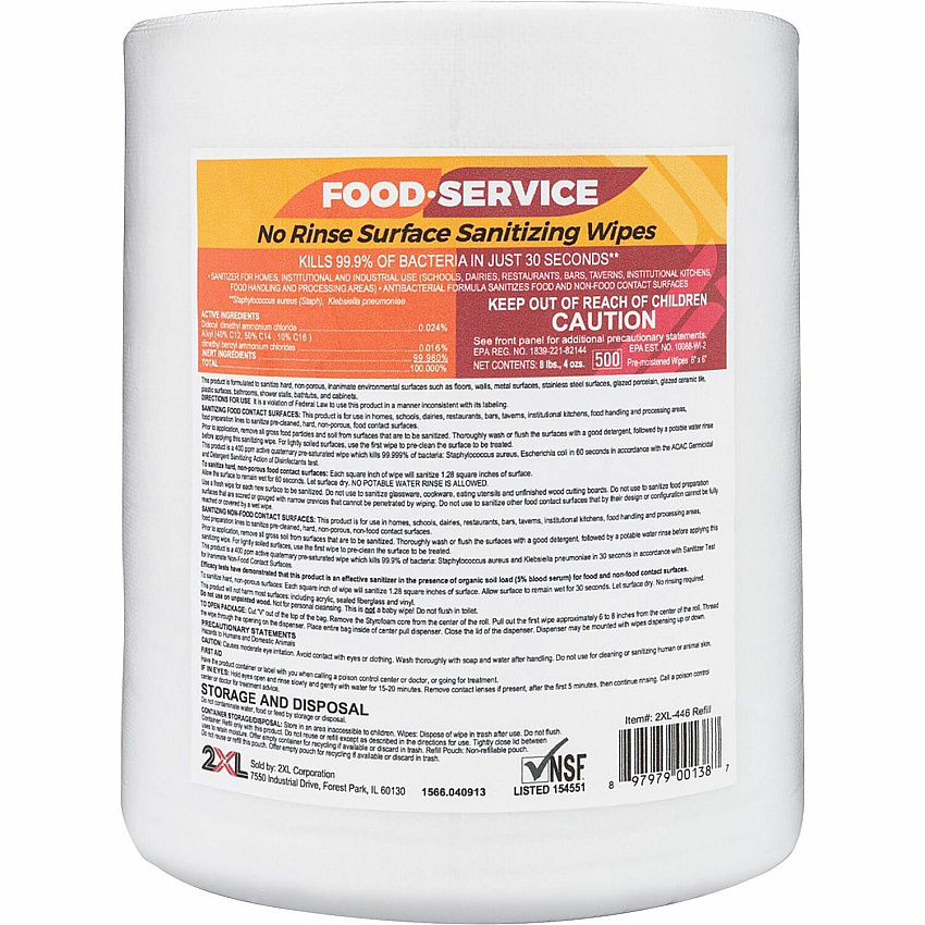 2XL No Rinse Foodservice Sanitizing Wipes (TXL446)