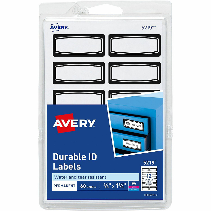 Avery Durable Labels, 3/4" x 1-3/4" , Black Border, 60 Total (5219) (05219)