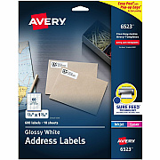 Avery Address Labels, Glossy White, 2/3" x 1-3/4" , 600 Total (6523) (06523)