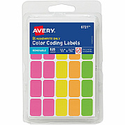 Avery Removable Labels, 1/2" x 3/4" , Neon, 525 Total (6721) (06721)