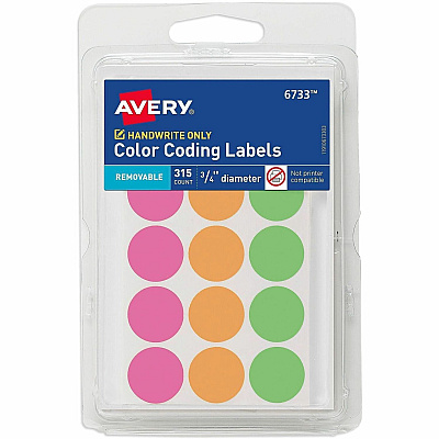 Avery 3/4" Round Removable Color Coding Labels - Handwrite Only (06733)