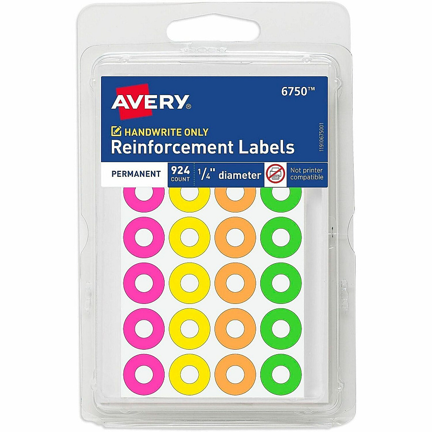 Avery Reinforcement Stickers, 1/4" , Neon, 924 Total (6750) (06750)