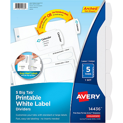 Avery Big Tab Printable White Label Dividers (14436)