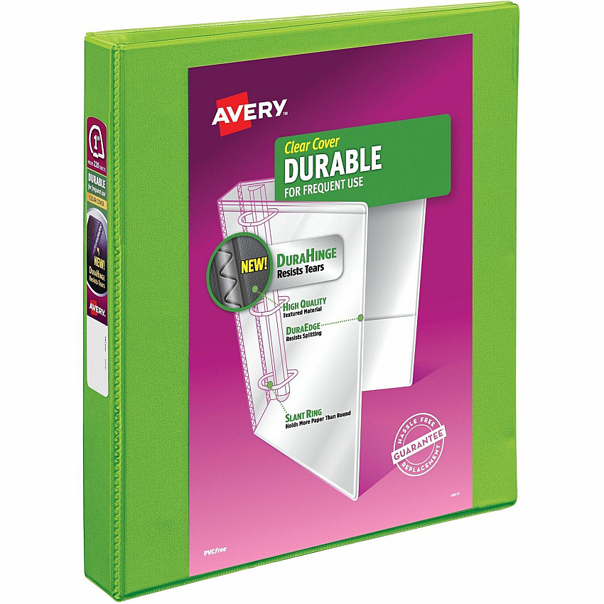 Avery Durable View 3 Ring Binder, 1" Slant Rings, 1 Chartreuse Binder (17263)