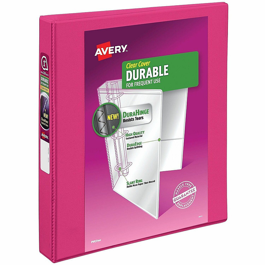Avery Durable View 3 Ring Binder, 1" Slant Rings, 1 Pink Binder (17830)
