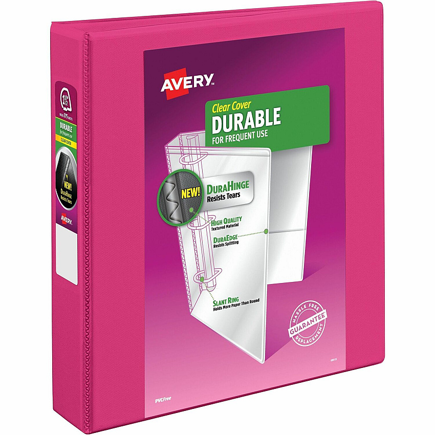 Avery Durable View 3 Ring Binder, 1.5" Slant Rings, 1 Pink Binder (17833)