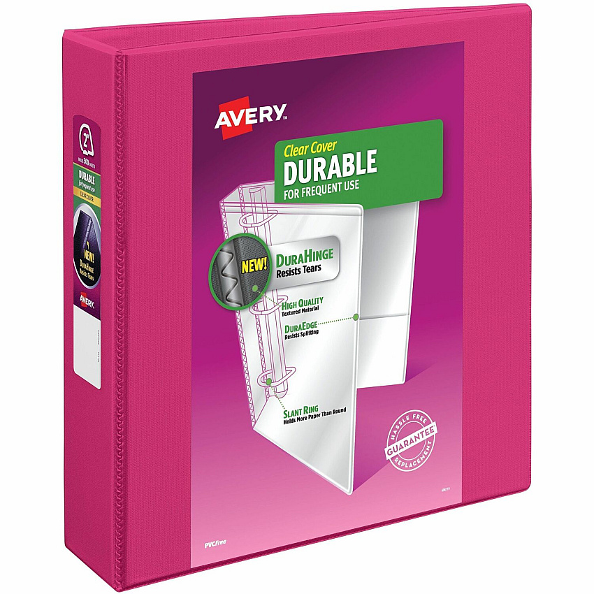 Avery Durable View 3 Ring Binder, 2" Slant Rings, 1 Pink Binder (17836)