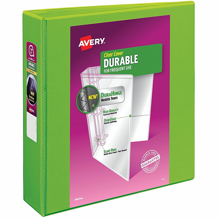 Avery Durable View 3 Ring Binder, 2" Slant Rings, 1 Chartreuse Binder (17838)