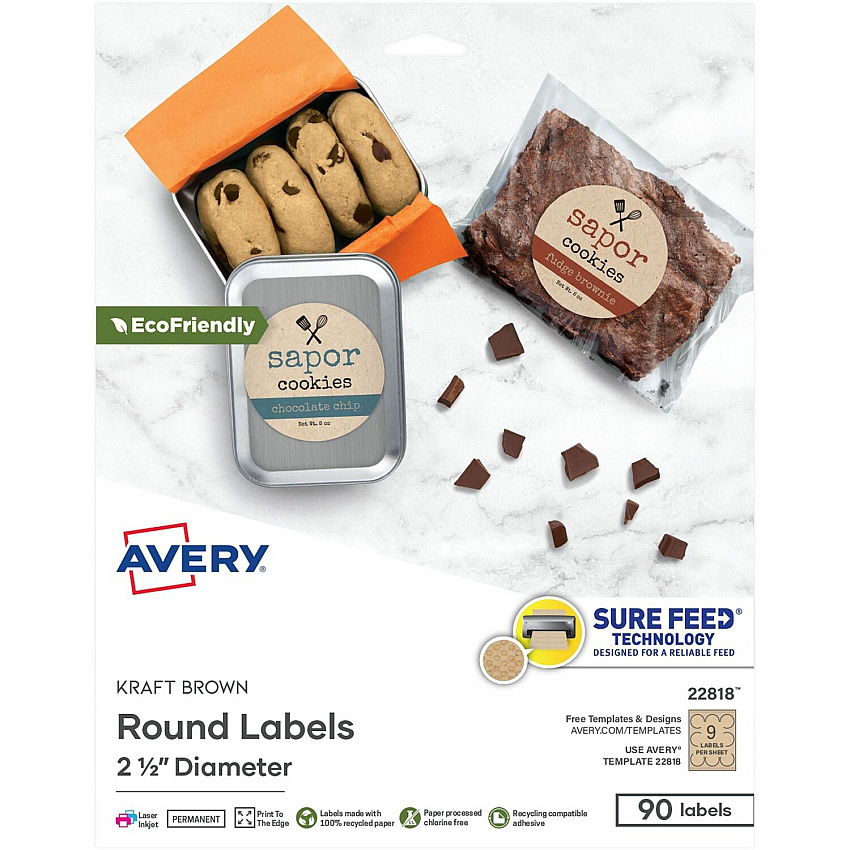 Avery Print-To-The-Edge Kraft Brown Labels (22818)
