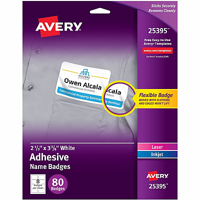 Avery Flexible Name Badges, 2-1/3" x 3-3/8" , Matte, 80ct (25395)