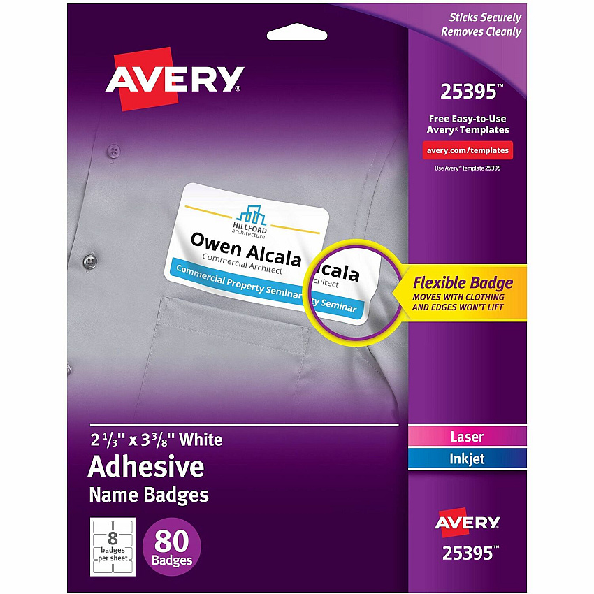 Avery Flexible Name Badges, 2-1/3" x 3-3/8" , Matte, 80ct (25395)