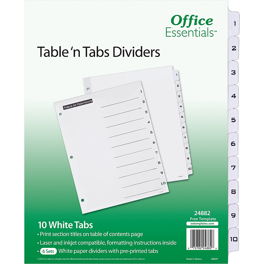 Avery Table 'n Tabs White Tab Numbered Dividers (24882)