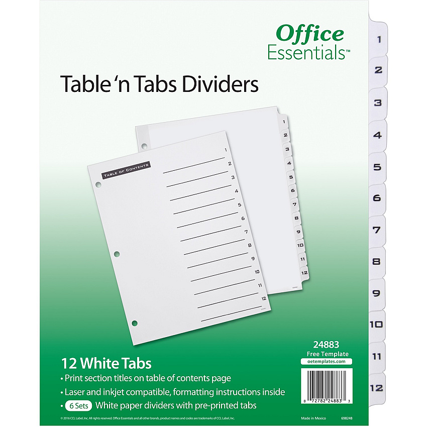Avery Table 'n Tabs White Tab Numbered Dividers (24883)
