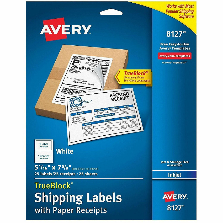 Avery TrueBlock Paper Receipt Shipping Labels (08127)