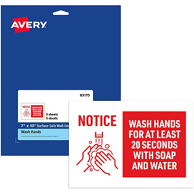 Avery Surface Safe NOTICE WASH HANDS Wall Decals (AVE83175)