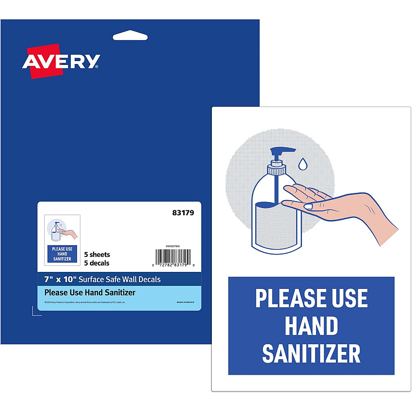 Avery Surface Safe USE HAND SANITIZER Wall Decals (AVE83179)