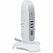 Tripp Lite 5-Outlet Surge Protector Tower, 3x USB Ports (3.1A Shared), 6 ft. Cord, 5-15P Plug, 1200 Joules, White (TLP66USB)