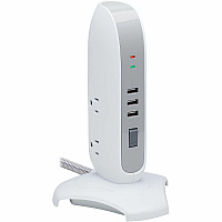 Tripp Lite 5-Outlet Surge Protector Tower, 3x USB Ports (3.1A Shared), 6 ft. Cord, 5-15P Plug, 1200 Joules, White (TLP66USB)