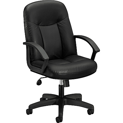 HON High-Back Executive Chair | Center-Tilt | Fixed Arms | Black SofThread Leather (BSXVL601SB11)
