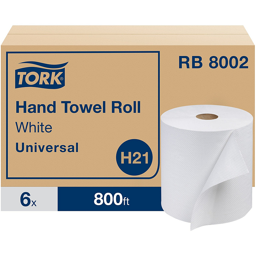 TORK Hand Towel Roll, White, Universal (TRKRB8002)