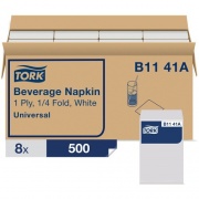 Tork White Beverage Napkin, 1/4 Fold 1-ply, 9.4" x 9.4" , 8 x 500 napkins, B1141A