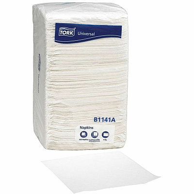 Tork White Beverage Napkin, 1/4 Fold 1-ply, 9.4" x 9.4" , 8 x 500 napkins, B1141A