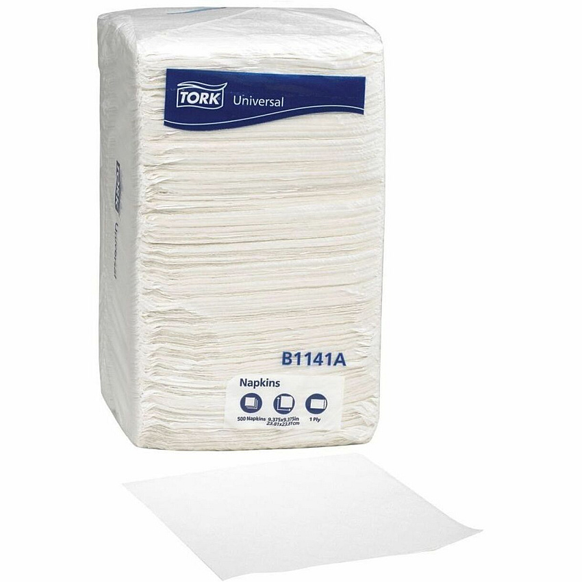 Tork White Beverage Napkin, 1/4 Fold 1-ply, 9.4" x 9.4" , 8 x 500 napkins, B1141A