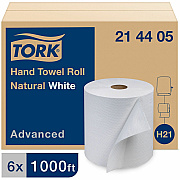 Tork Hand Towel Roll, White, Advanced, H21, Disposable, High Capacity, 1-Ply, 6 Rolls x 1000 - 214405