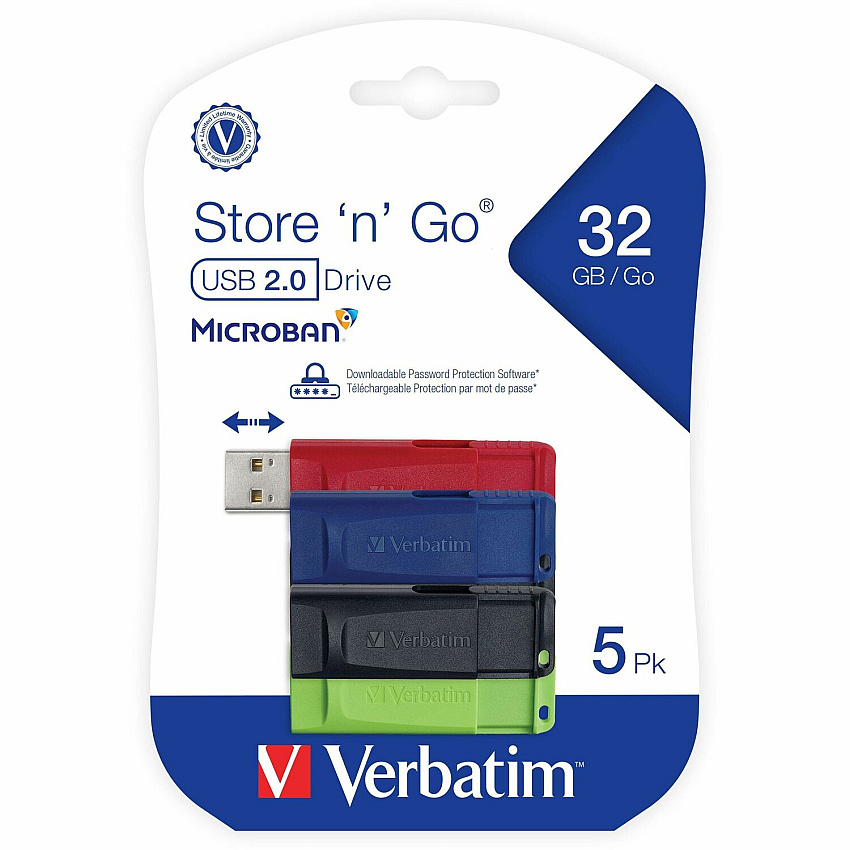 Verbatim 32GB Store 'n' Go USB Flash Drive - 5pk - Assorted (VER70897)
