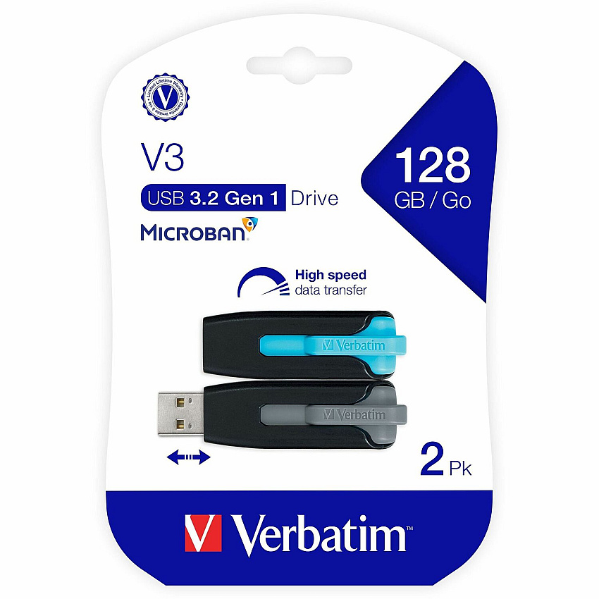 Verbatim 128GB Store 'n' Go V3 USB 3.2 Gen 1 Flash Drive - 2pk - Blue, Gray (70898)