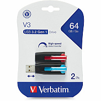 Verbatim 64GB Store 'n' Go V3 USB 3.2 Gen 1 Flash Drive - 2pk - Red, Blue (VER70899)