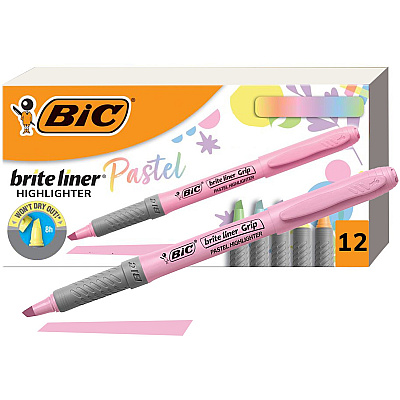 BIC Brite Liner Grip Highlighters, Assorted, 12 Pack (BICGBLD11AST)