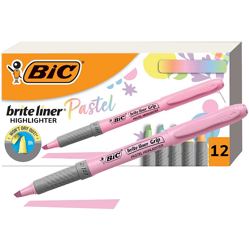 BIC Brite Liner Grip Highlighters, Assorted, 12 Pack (BICGBLD11AST)