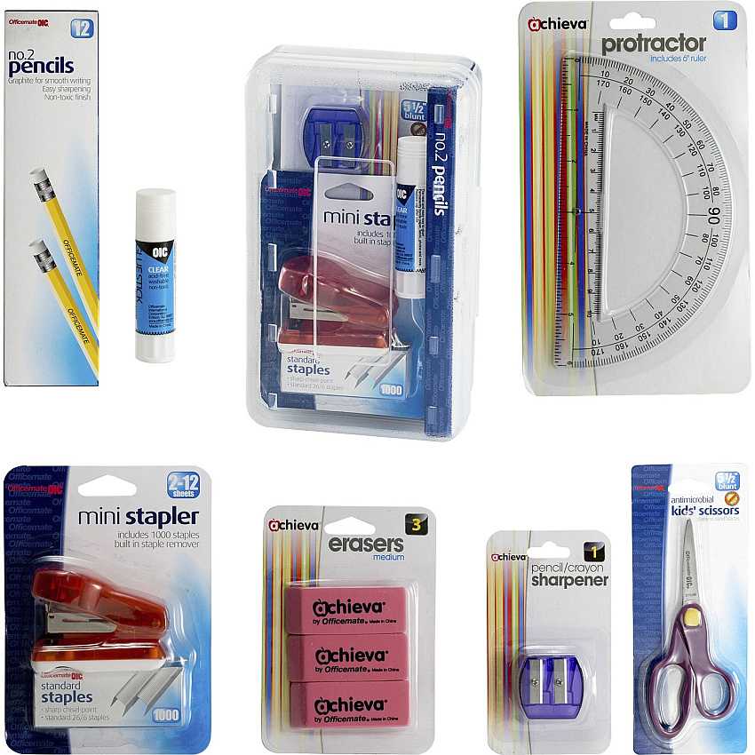 Officemate Back to School Pencil Box / Essential Supplies Organizer Kit, 8 Pieces (OIC97313)