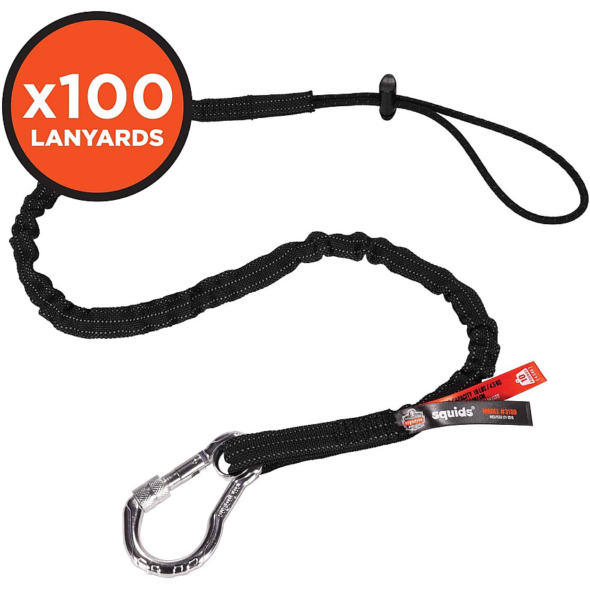 ergodyne 3100-100pk Single Carabiner Tool Lanyard - 10lbs (19204)