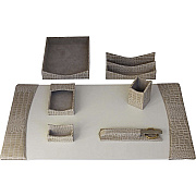Protacini Breeze Beige Italian Patent Leather 7-Piece Desk Set (D6304)