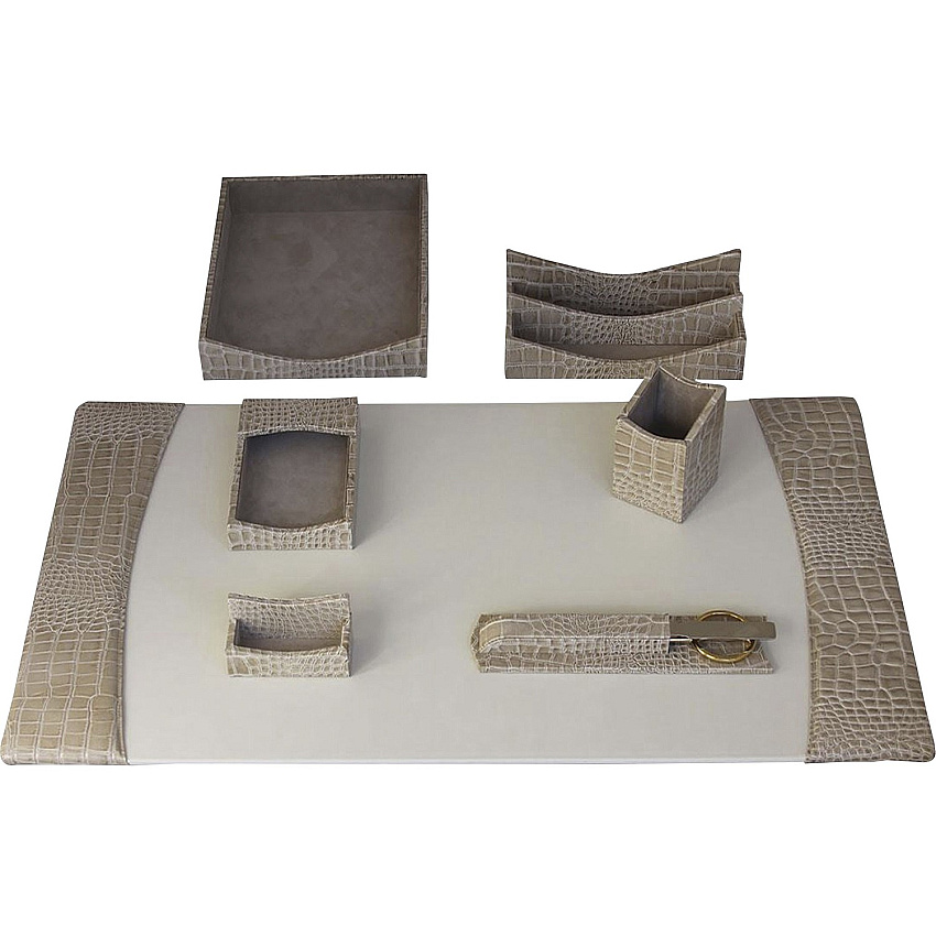 Protacini Breeze Beige Italian Patent Leather 7-Piece Desk Set (D6304)