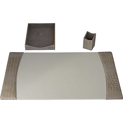 Protacini Breeze Beige Italian Patent Leather 3-Piece Desk Set (D6337)