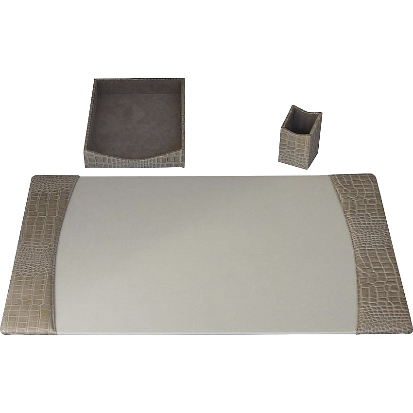 Protacini Breeze Beige Italian Patent Leather 3-Piece Desk Set (D6337)