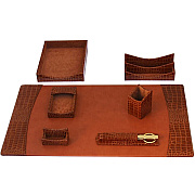Protacini Cognac Brown Italian Patent Leather 7-Piece Desk Set (D6104)