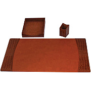 Protacini Cognac Brown Italian Patent Leather 3-Piece Desk Set (D6137)