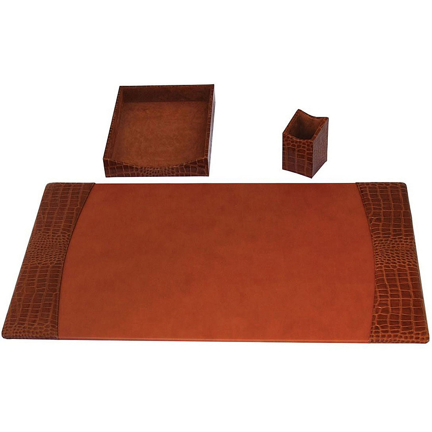 Protacini Cognac Brown Italian Patent Leather 3-Piece Desk Set (D6137)